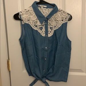 Blue Button Down Tie Top
